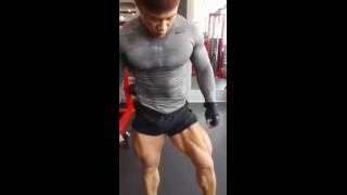 Korean Bodybuilder poses after Legs day