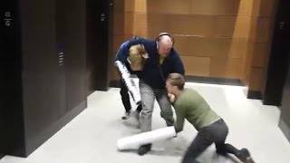 Wells Fargo Bank Employee Headlock Take Down NODAPL Protesters Blocking Hallway