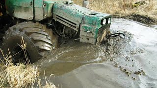 Homemade forwarder, extreme road in wet forest