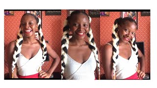 slick down 2 jumbo pigtail braids using expression braiding hair/ protective styling