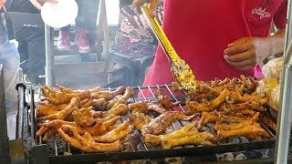 Lima Street Food, Peru. Grilling Chicken Feet Patas de Pollo a la Parrilla