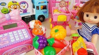 Baby doll Mart register and delivery truck car toys surprise eggs play