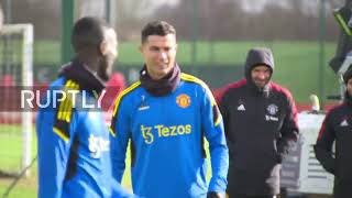 Cristiano Ronaldo trains with Man U. teammates ahead of UCL last-16 clash with Atletico Madrid​