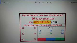 BERLIN PALE NUMEROLOGIA RD. 17 de Noviembre 2019