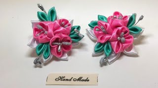 Kanzashi ribbon DİY .Бутоньерка,заколка ,брошь канзаши МК красивая и нежная 2019 новый лепестки