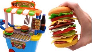 Cooking Pretend Burgers with Toy Kitchen