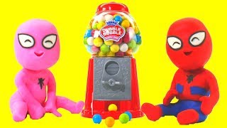 SPIDERMAN BABIES & GUMBALL MACHINE ❤ Hulk Superhero & Frozen Elsa Play Doh Cartoons For Kids