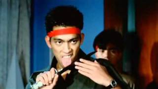 Funny scene licking a knife