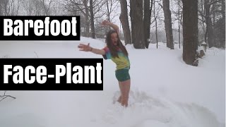 Backflip-Face-Plant Into the Snow || T-Shirt, Shorts & Bare-feet
