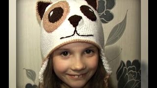 осенняя шапочка - собачка, на 8 лет, вязание крючком