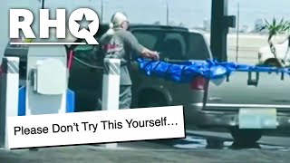 Gas Station Customer Attempts INSANE Stunt To Cut Costs