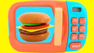 Toy Microwave Hamburger Playset Play Doh Learn Fruits & Vegetables with Velcro Toys for Kids