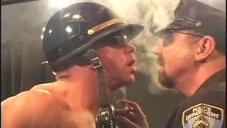 Bodybuilder cop shows his affection to his boyfriend.