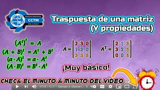 ????¿Cuál es la traspuesta de una matriz? | Propiedades de la traspuesta | Con comprobación en línea
