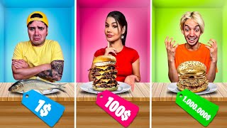 24 HORAS COMIENDO CON 1$ VS 100$ VS 1.000.000$ !!