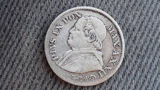 1868 10 SOLDI / 50 CENTESIMI - PIUS IX FROM PAPAL STATES (83.5% SILVER)