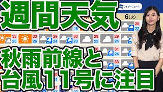 週間天気予報 曇りや雨が続く、秋雨前線と台風11号に注目
