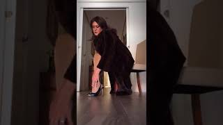 Dressing elegant with my fur coat and slingbacks