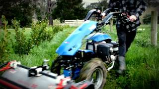 Flail mowing shrub prunings with BCS 740 two-wheel tractor