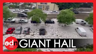 Southern Germany Bombarded by GIANT Hail Stones, Turning Roads into Icy Rivers
