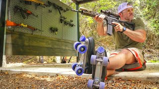 Machine Gun Recoil While On Roller Skates…