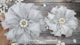Праздничный нарядный бант из органзы и парчи МК? Flower of organza DIY?PAP flor de fita de organza