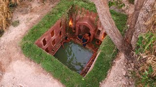Dig To Build Underground Red Villa & Beautiful Swimming Pool