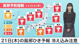 1月21日(木)風邪ひき予報　朝の冷え込みによる体感差に注意
