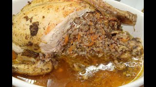 Курица, фаршированная гречкой и грибами. Курица с начинкой на новогодний стол. Новогоднее меню 2020