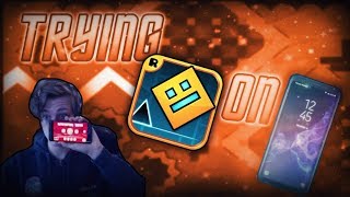 TRYING GEOMETRY DASH ON MOBILE!