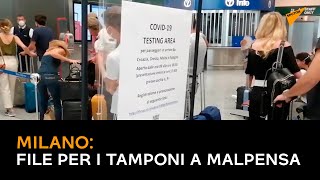 Coronavirus, file per i tamponi a Malpensa
