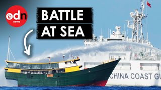 Chinese Vessel ATTACKS Filipino Coast Guard Ship With Water Cannon