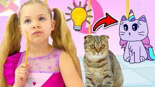 Diana dan Roma membuat Dekorasi untuk Kucing, kartun
