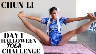 CHUN LI DOES YOGA & SPLITS in Pantyhose | Day 1 HALLOWEEN YOGA CHALLENGE