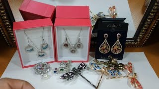 Обзор 80, бижутерия AliExpress, Комплекты, броши, серьги,кольцо XuPing, Витражная эмаль, цирконы, АБ
