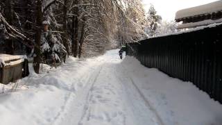 Мотосамокат Вектор, езда по снегу