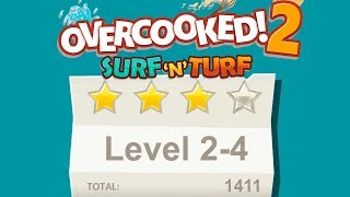 Overcooked 2. Surf 'n' Turf DLC. Level 2-4. 4 Stars. 2 Player Co-op