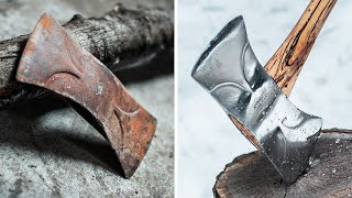 RESTORING A RUSTY DOUBLE BLADED AXE!