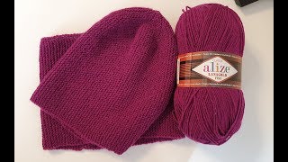Обзор пряжи Alize Lanagold Fine color 50 / Шапка бини и снуд - обзор готового изделия