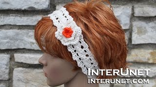 Вязаная крючком женская повязка на голову с цветком