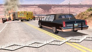 Collapsing Bridge Spike Strip Pileup Crashes #1 - BeamNG DRIVE | SmashChan