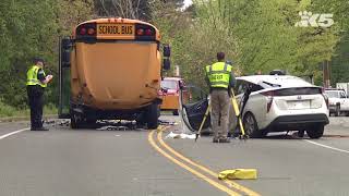 Stolen car runs headfirst into school bus in Burien