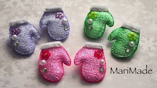 Варежки Заколки МК от Маримейд Канзаши Kanzashi Hair Clips Mittens DIY