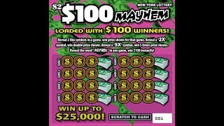 $2 $100 MAYHEM NEW - Lottery Bengal Scratch Off instant tickets   NEW TICKET TUESDAY!
