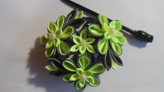 Заколка Канзаши : Букет цветов , ( краб на гульку )