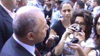 Protest Outside Government Building. People Speak to Armenian Police Chief Alik Sargsyan