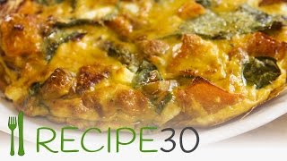 RUSTIC PUMPKIN AND SPINACH FRITTATA recipe with Greek feta cheese and pinenuts - Recipe30
