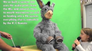 Human size animatronic robotic talking donkey puppet
