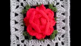 Crochet flower granny square/ Роза в квадрате крючком