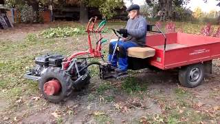 Испытание. Руль  и педаль сцепления на прицепе мотоблока .